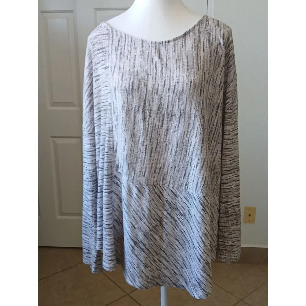 One Park Ave Womens Plus Size 3X Gray Blouse Top Long Sleeve Knit Shirt